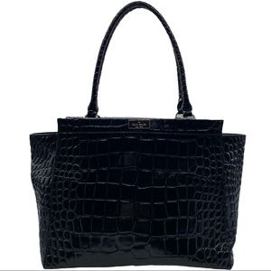 Kate Spade Alice Ridgely Avenue Black Croc Print Patent Leather Tote